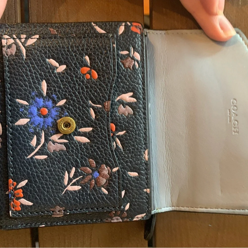 Coach Midnight Navy Wildflower Floral Trifold Wallet - Picture 2 of 5
